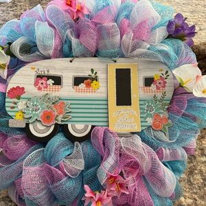 Spring Handmade Deco Mesh Purple & Mint Green Decorative Wreath